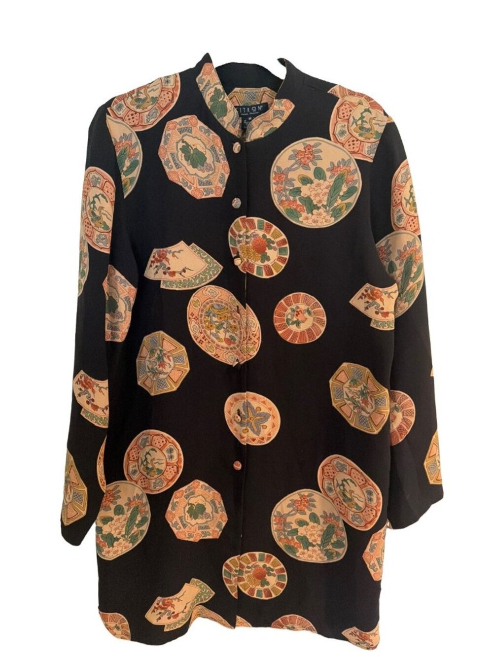 Citron Santa Monica Silk Floral Medallion Art-To-Wear Tunic Jacket Sz Womens SzM